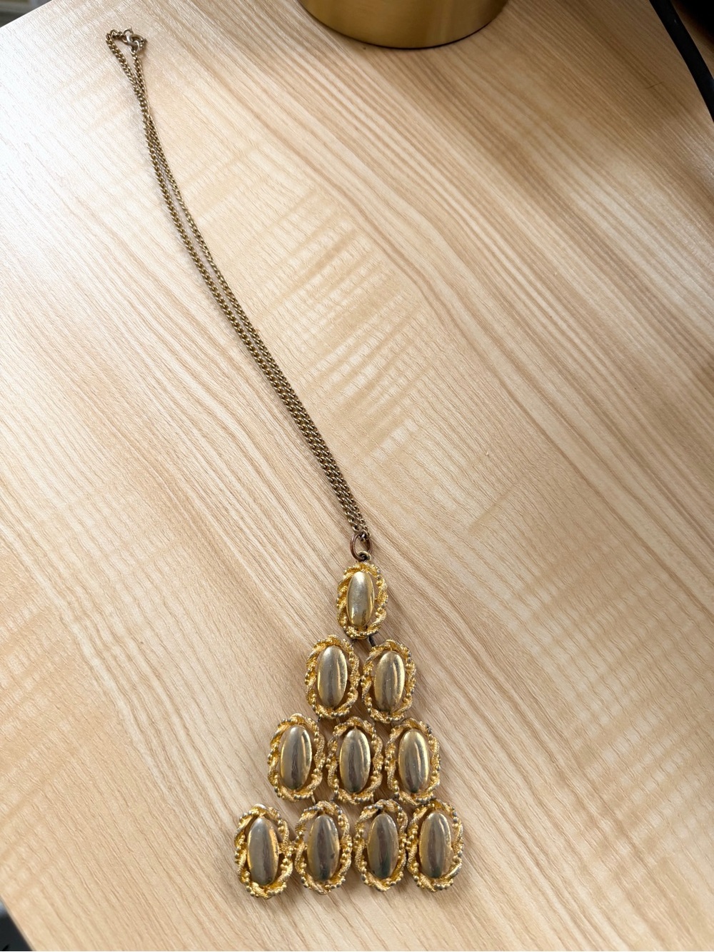 Vintage Gold Tone Triangle Necklace with Oval Accents
